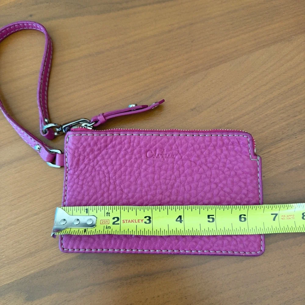 Cole Haan‎ Pink Pebbled Leather Wristlet Card Case Zip Pouch Small Wallet
